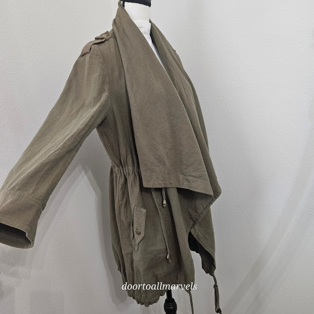 Linen Cotton Draped Utility Jacket Waterfall Military Cargo Gorpcore sz L